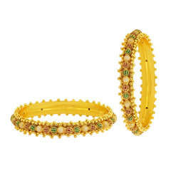 Traditional Filigree Mesh Pearl 22K Gold Bangle Kada Set Of 2 Girls