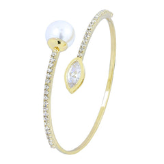 Designer Pearl Kundan Cz 18K Gold Cuff Kada Braceler Girls Women