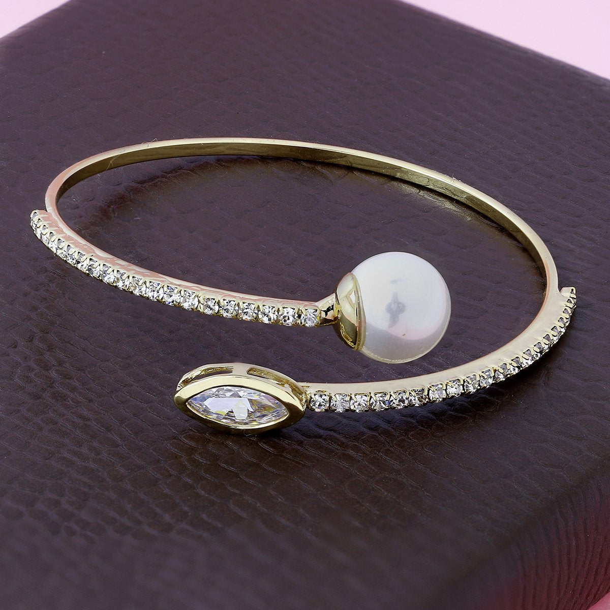 Designer Pearl Kundan Cz 18K Gold Cuff Kada Braceler Girls Women