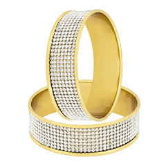 Stylish Glossy Cz 18K Gold Plated Bangle Kada Set Of 2 For Girls Women