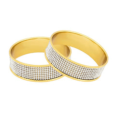Stylish Glossy Cz 18K Gold Plated Bangle Kada Set Of 2 For Girls Women