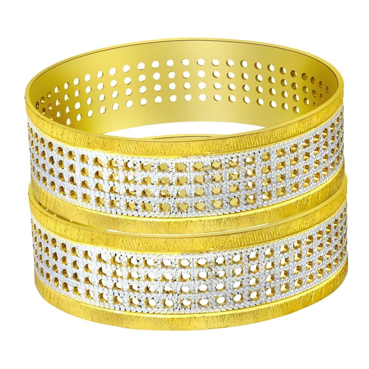 Designer 18K Gold Rhodium Brass Kada Bangle Set Of 2 For Women