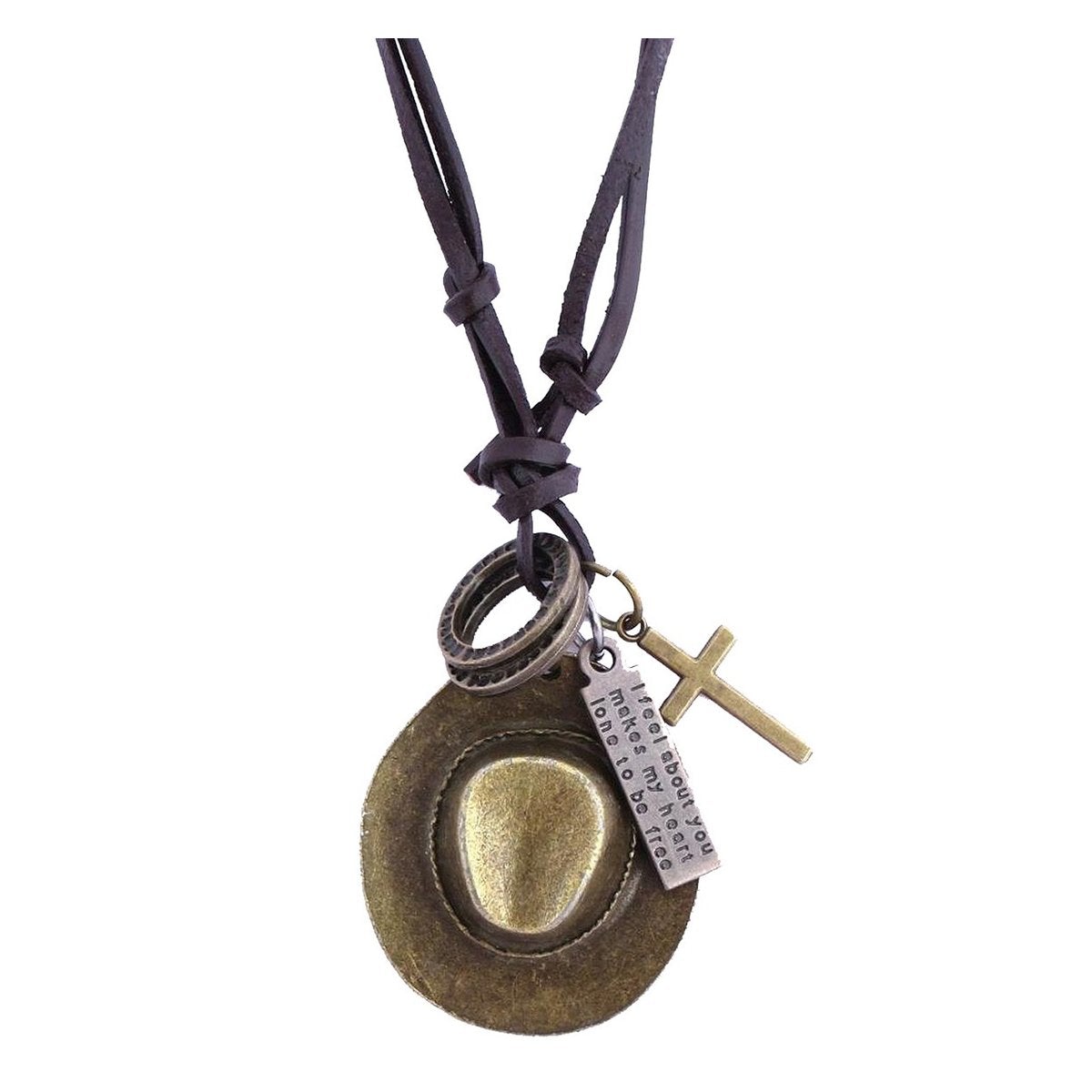 Vintage Bronze Finish Military Hat Charm Necklace Chain Men