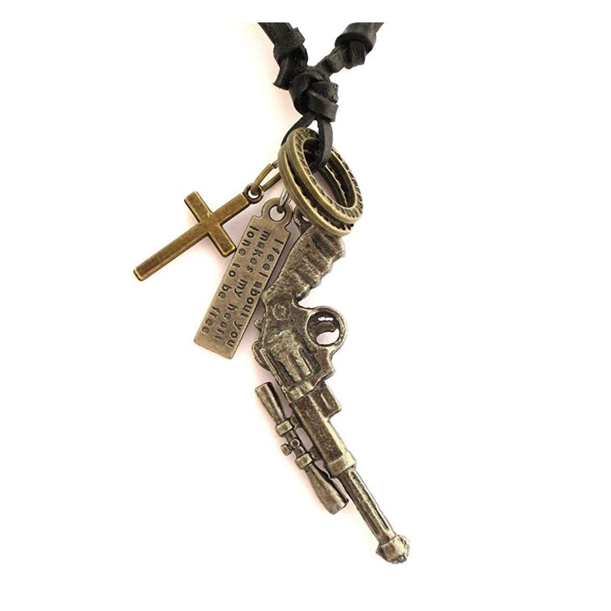 Vintage Bronze Machine Gun Charm Men Pendant Leather Chain For Men