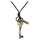 Vintage Bronze Key Charm Men Pendant Free Size Leather Chain