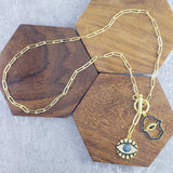 Evil Eye Medal Hamsa Charm Gold Black Link Necklace Chain For Women