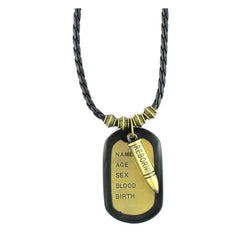 Bronze Vintage Antique Finish Reborn Dog Tag Pendant Leather Chain Men