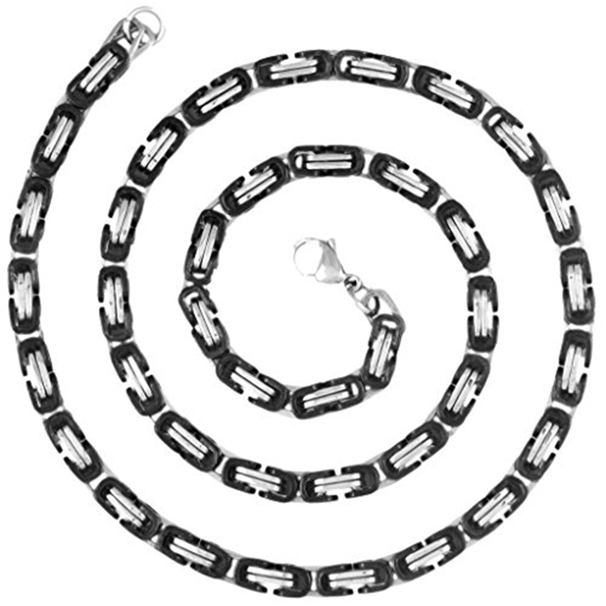 Stainless Steel Black Silver Plated 3D Byzantine Chain 21.85" For Men