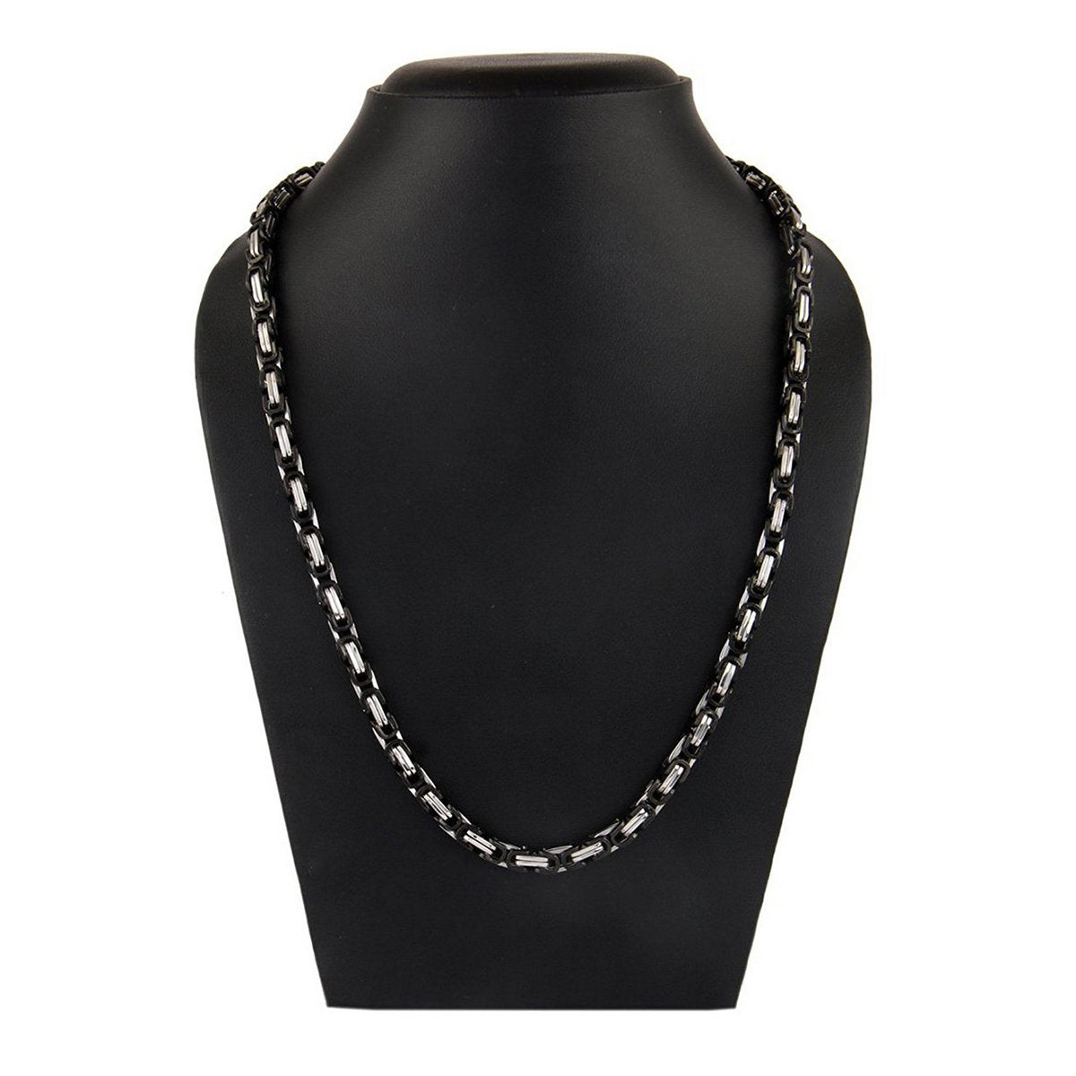 Stainless Steel Black Silver Plated 3D Byzantine Chain 21.85" For Men