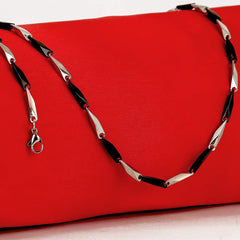 Italian Slim Black Silver 316L Stainless Steel Necklace Chain Boys Men