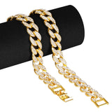 Hip Hop Iced Out Thick Heavy Punk Chunky Curb Cuban Rhinestone Gold Chain Necklace Men