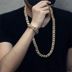 Hip Hop Iced Out Thick Heavy Punk Chunky Curb Cuban Rhinestone Gold Chain Necklace Men