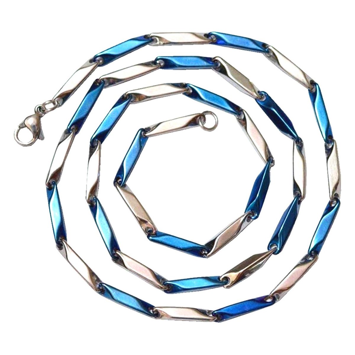 Italian Slim Rice Links Blue Silver 316L Stainless Steel 20" Chain