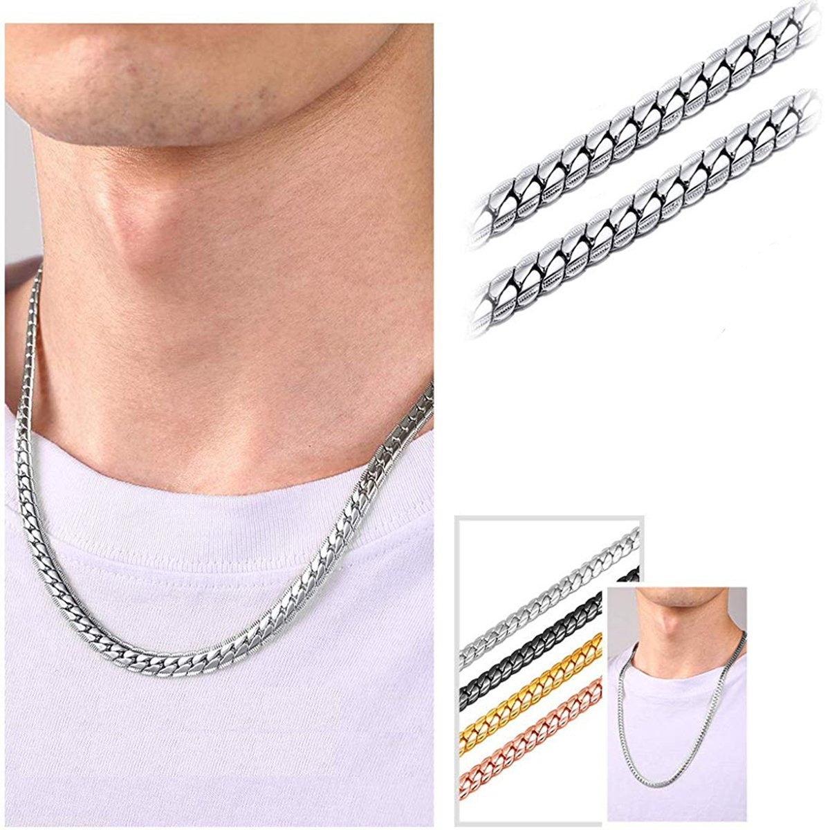 9 mm Curb Cuban Chain Link Necklace for Men Boys Heavy 316L Stainless Steel Silver Gold Color 24 inch, Men's