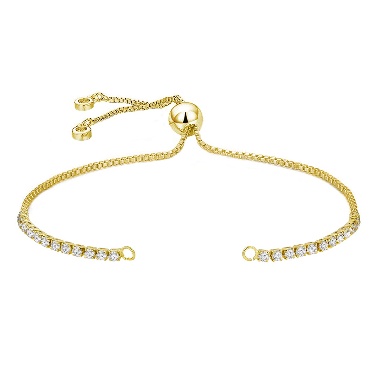 Gold Slim Box Slider American Diamond Adjustable Extender Chain Ball Ends Accessory For Diy 9" Bracelet For Women Girls