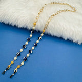 Evil Eye Handcrafted Dark Blue Silver Brass Beads Pearl Mask Chain For Women