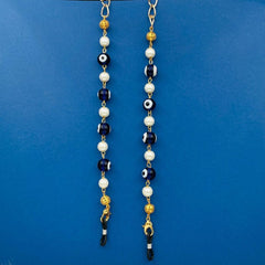 Evil Eye Handcrafted Dark Blue Silver Brass Beads Pearl Mask Chain For Women