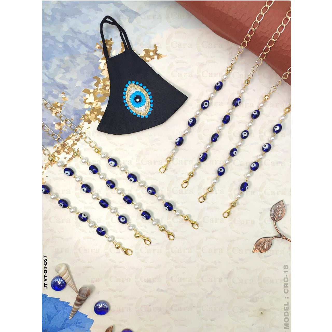 Evil Eye Handcrafted Dark Blue Silver Brass Beads Pearl Mask Chain For Women