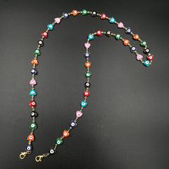Copper Heart Evil Eye Gold Multi Colour Enamel Mask Chain For Women
