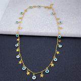 Copper Gold Star Evil eye Charm Necklace Chain For Women