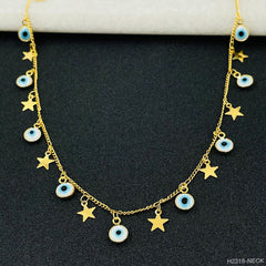 Copper Gold Star Evil eye Charm Necklace Chain For Women