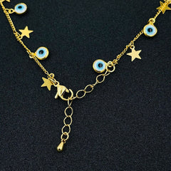 Copper Gold Star Evil eye Charm Necklace Chain For Women