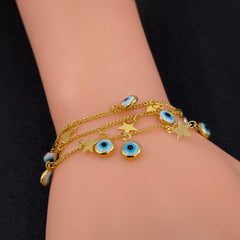 Copper Gold Star Evil eye Charm Necklace Chain For Women