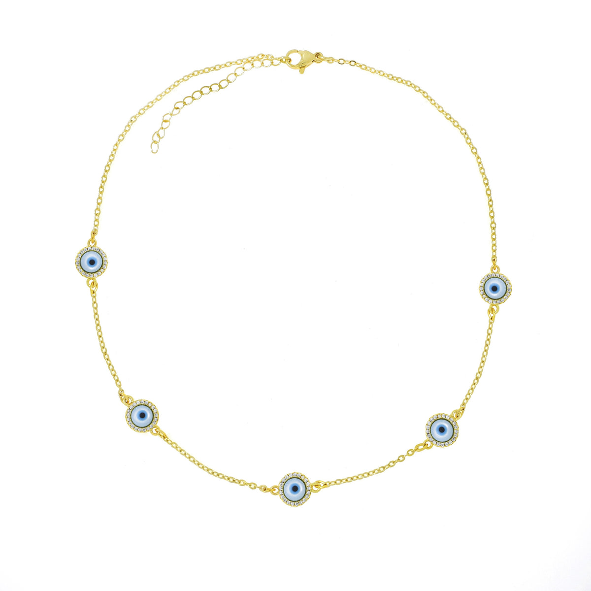Evil Eye Gold White American Diamonds Choker Necklace Chain For Women