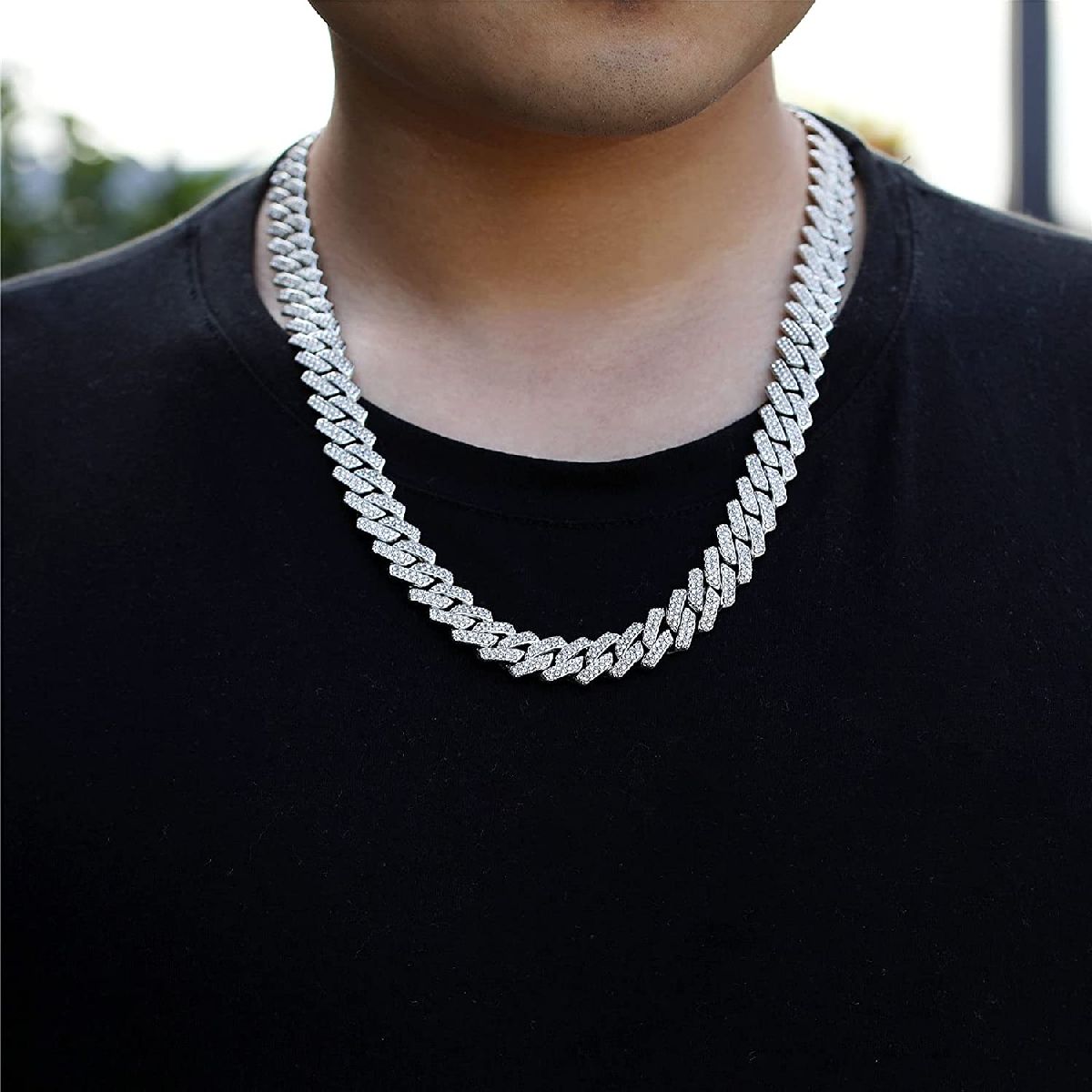SAFISHA Hip Hop Cuban Mc Stan Chain Diamonds Plated Men Ice Chain Silver  Plated Alloy Necklace - Price History