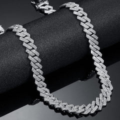 Alloy Cubic Zirconia Silver Cuban Miami Hip Hop Iced Out Chain For Men