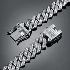 Alloy Cubic Zirconia Silver Cuban Miami Hip Hop Iced Out Chain For Men