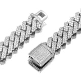 Alloy Cubic Zirconia Silver Cuban Miami Hip Hop Iced Out Chain For Men