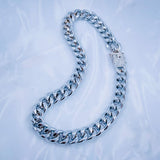 Hip Hop Iced Out Alloy Cuban Curb Silver Rhinestone Studded Chunky Necklace Chain 18
