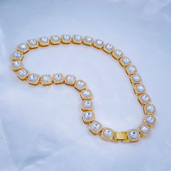 Hip Hop Iced Out Alloy Cuban Gold Rhinestone Square Tennis Ice Out Necklace Chain 18"