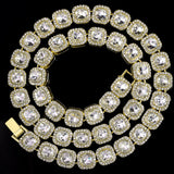 Hip Hop Iced Out Alloy Cuban Gold Rhinestone Square Tennis Ice Out Necklace Chain 18"