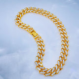 Hip Hop Iced Out Alloy Cuban Curb Gold Rhinestone Baguette Stainless Steel Necklace Chain 20