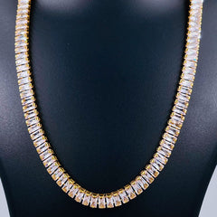 Hip Hop Iced Out Baguette Cubic Zirconia 18K Gold Necklace Chain