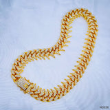 Hip Hop Iced Out Alloy Cuban Lightning Curb Gold Rhinestone Studded Chunky Necklace Chain 18