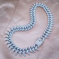 Hip Hop Iced Out Alloy Cuban Lightning Curb Gold Rhinestone Studded Chunky Necklace Chain 18"