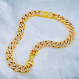 Hip Hop Iced Out Alloy Cuban Gold Rhinestone Studded Chunky Logo Necklace Chain