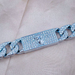 Hip Hop Iced Out Alloy Cuban Gold Rhinestone Studded Chunky Logo Necklace Chain