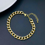 Curb 18K Gold Plated White Enamel Copper Chain Bracelet For Women