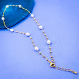 White Pearl Ball 18K Gold Copper Link Necklace Chain For Women