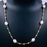 White Pearl Ball 18K Gold Copper Link Necklace Chain For Women