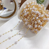 White Pearl Ball 18K Gold Copper Link Chain 1 Metre For Women