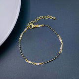 Black Beads Gold Copper Baguette Crystal Bracelet Hand Mangalsutra Women