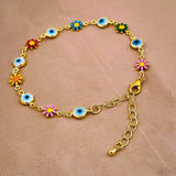 Daisy Sunflower Evil Eye Charms 18K Gold Copper Bracelet For Women