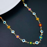 Daisy Sunflower Evil Eye Charms 18K Gold Copper Necklace For Women