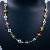 Daisy Sunflower Evil Eye Charms 18K Gold Copper Necklace For Women