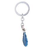 Birds Feather Rhodium Cz Stainless Steel Blue Key Chain Key Ring